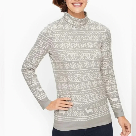 NWT Talbots Reindeer Fair Isle Turtleneck Top - Picture 1 of 5